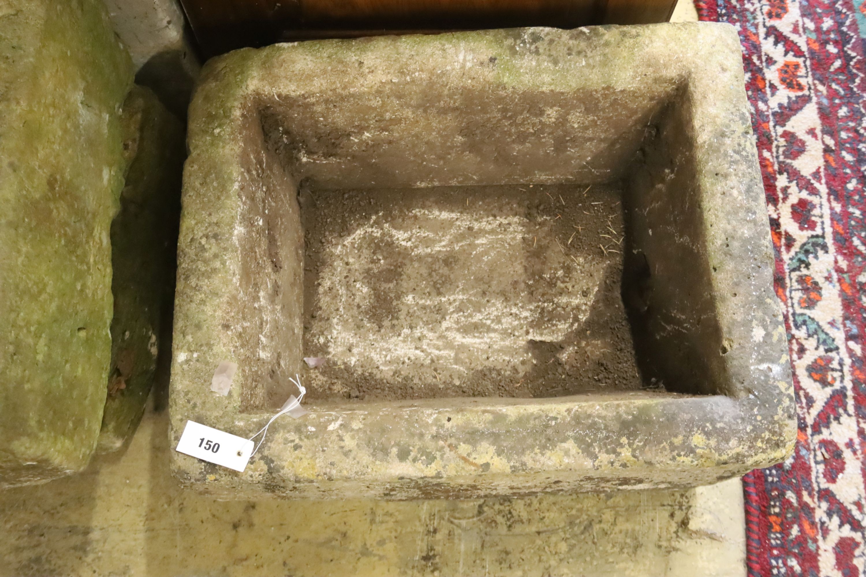 A 19th century rectangular carved stone trough, length 61cm, depth 48cm, height 33cm